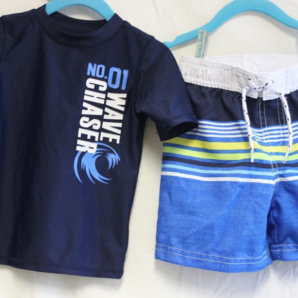 Set 💙 Koala Kids Rash Guard Swim Trunks Hat 12-18M 3 Pieces - Picture 3 of 10